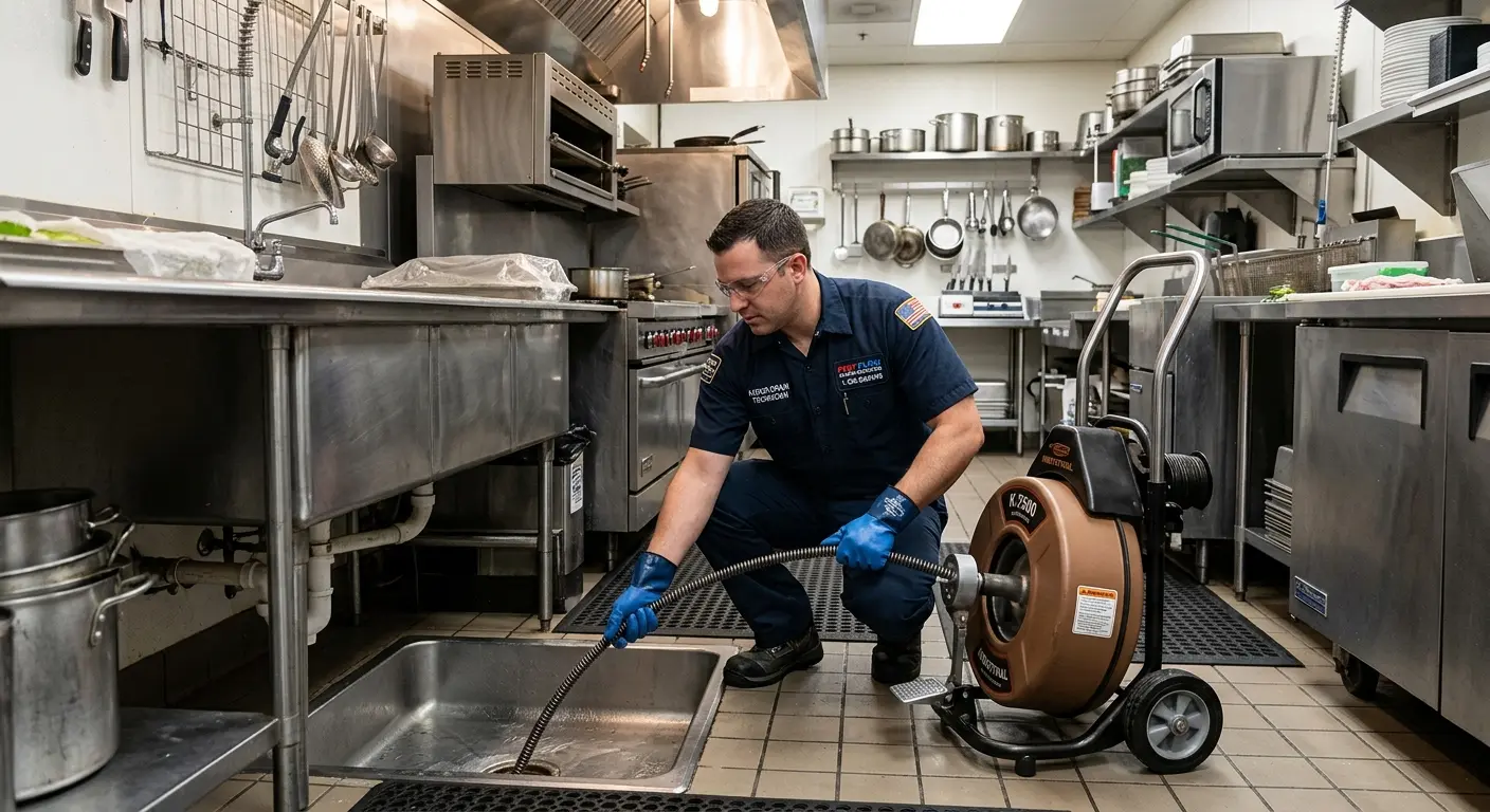 Commercial drain cleaning service in a restaurant kitchen in Florissant
